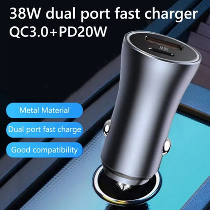 2pcs PD 20W Aluminum Alloy Dual Interface Car Fast Charger (Grey) - In Car by buy2fix | Online Shopping UK | buy2fix