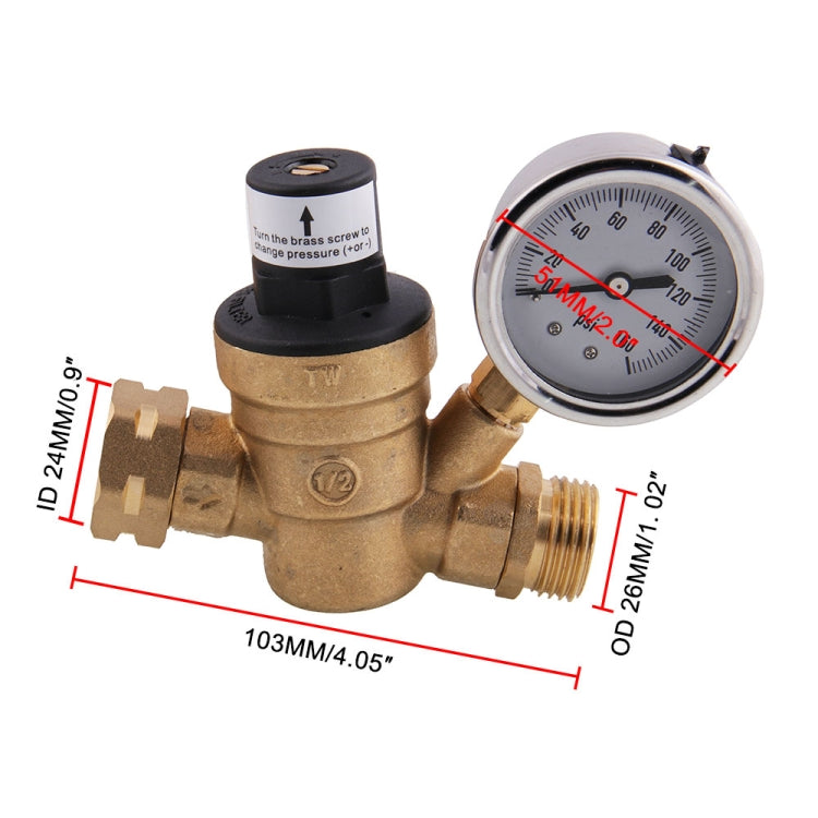 M11-0660R Car Water Pressure Regulator Valve Brass Lead-free Adjustable Water Pressure Reducer with Gauge - In Car by buy2fix | Online Shopping UK | buy2fix