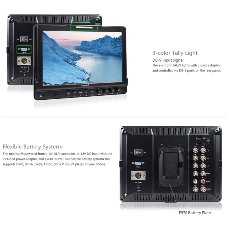 FEELWORLD FW1018SPV1 1920x1200 10.1 inch IPS Screen HD Color LCD Director Camera Field Monitor - Camera Accessories by FEELWORLD | Online Shopping UK | buy2fix