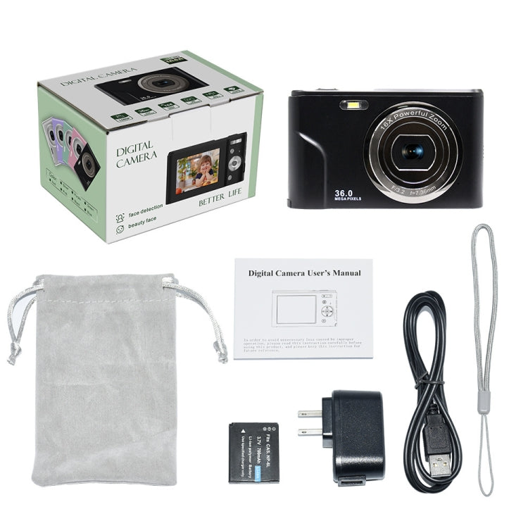 DC311 2.4 inch 36MP 16X Zoom 2.7K Full HD Digital Camera Children Card Camera, US Plug(Black) - Consumer Electronics by buy2fix | Online Shopping UK | buy2fix