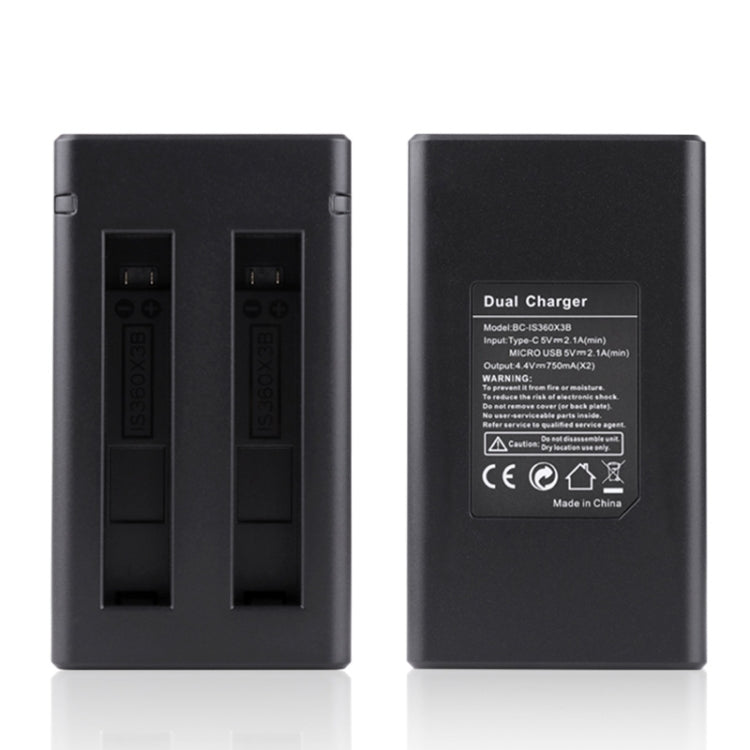 For Insta360 X3 USB Dual Batteries Charger with Cable & Indicator Light (Black) - DJI & GoPro Accessories by buy2fix | Online Shopping UK | buy2fix