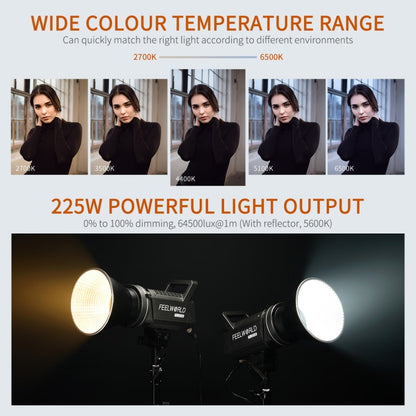 FEELWORLD FL225B 225W Bi-color Point Source Video Light, Bluetooth APP Control (UK Plug) - Shoe Mount Flashes by FEELWORLD | Online Shopping UK | buy2fix