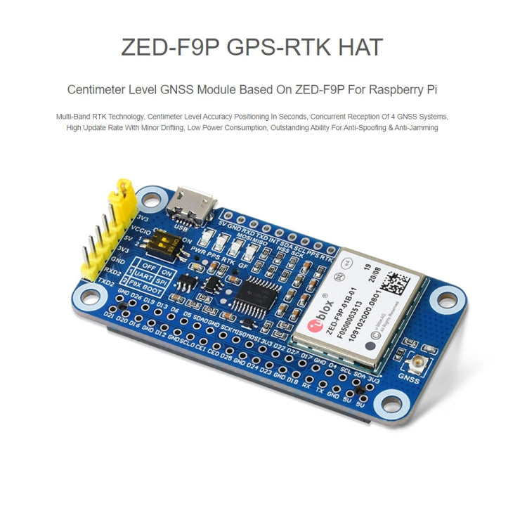 Waveshare ZED-F9P GPS-RTK HAT Centimeter Level Accuracy Multi-Band RTK Differential GPS Module for Raspberry Pi - Modules Expansions Accessories by WAVESHARE | Online Shopping UK | buy2fix