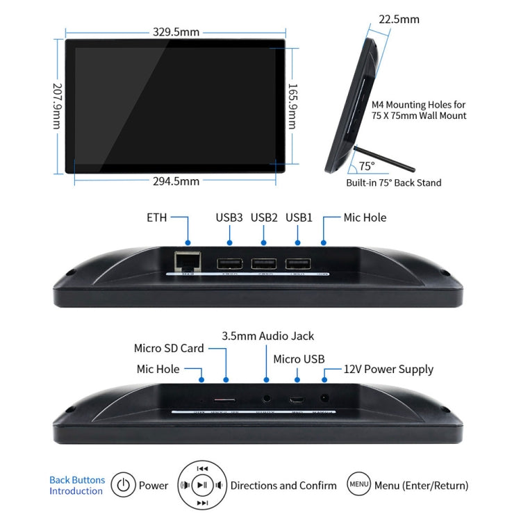 Waveshare 13.3 inch Magic Mirror, Voice Assistant, Touch Control(US Plug) - Modules Expansions Accessories by WAVESHARE | Online Shopping UK | buy2fix