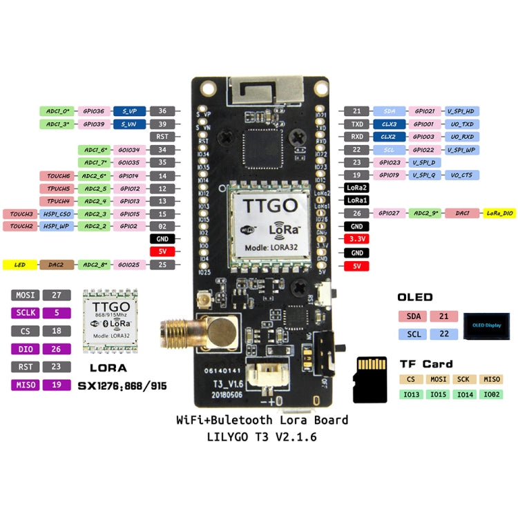 TTGO LORA32 V2.1 ESP32 0.96 inch OLED Bluetooth WiFi Wireless Module 868MHz SMA IP5306 Module with Antenna - Module by TTGO | Online Shopping UK | buy2fix