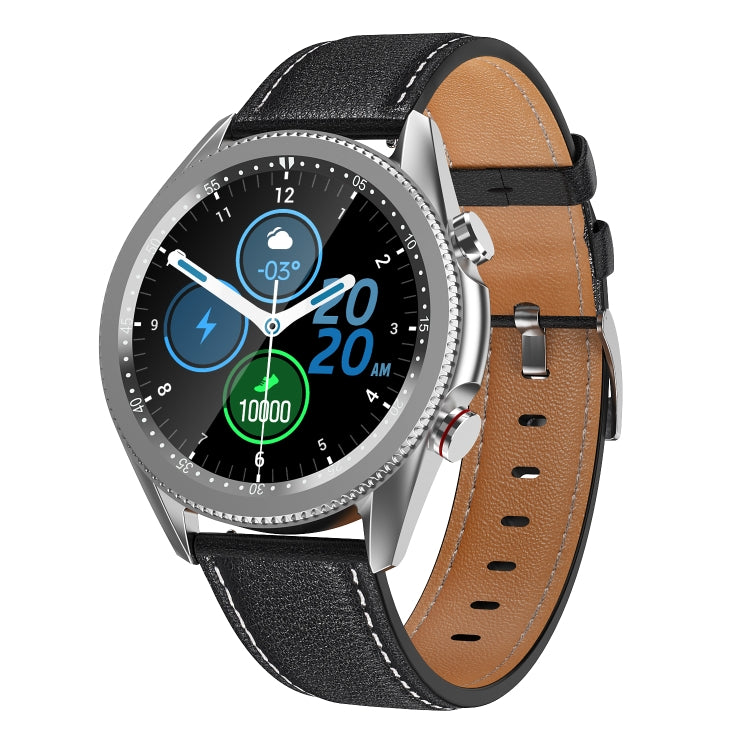 M98 1.28 inch IPS Color Screen IP67 Waterproof Smart Watch, Support Sleep Monitor / Heart Rate Monitor / Bluetooth Call, Style:Leather Strap(Silver) - Smart Wear by buy2fix | Online Shopping UK | buy2fix