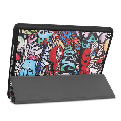 For iPad 10.2 2021 / 2020 / 2019 TPU Colored Drawing Horizontal Flip Leather Case with Three-folding Holder & Sleep / Wake-up Function(Graffiti) - iPad 10.2 Cases by buy2fix | Online Shopping UK | buy2fix