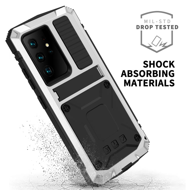 For Samsung Galaxy S21 Ultra 5G R-JUST Shockproof Waterproof Dust-proof Metal + Silicone Protective Case with Holder(Silver) - Samsung Accessories by R-JUST | Online Shopping UK | buy2fix