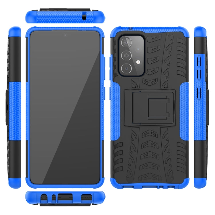 For Samsung Galaxy A52 5G / 4G Tire Texture Shockproof TPU+PC Protective Case with Holder(Blue) - Samsung Accessories by buy2fix | Online Shopping UK | buy2fix