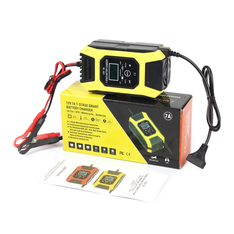 FOXSUR Car / Motorcycle Repair Charger 12V 7A 7-stage + Multi-battery Mode Lead-acid Battery Charger, Plug Type:US Plug(Yellow) - In Car by FOXSUR | Online Shopping UK | buy2fix