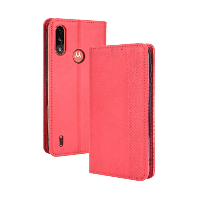 For Motorola Moto E7 Power Magnetic Buckle Retro Texture Horizontal Flip Leather Case with Holder & Card Slots & Photo Frame(Red) - Mobile Accessories by buy2fix | Online Shopping UK | buy2fix