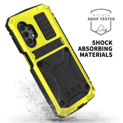 For Samsung Galaxy A32 5G / M32 5G R-JUST Waterproof Shockproof Dustproof Metal + Silicone Protective Case with Holder(Yellow) - Galaxy Phone Cases by R-JUST | Online Shopping UK | buy2fix