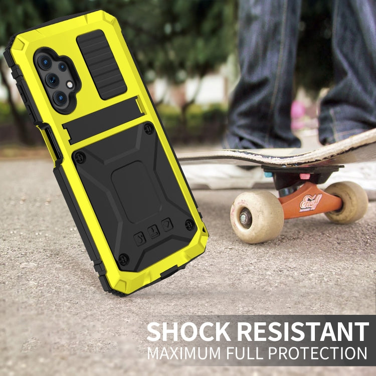 For Samsung Galaxy A32 5G / M32 5G R-JUST Waterproof Shockproof Dustproof Metal + Silicone Protective Case with Holder(Yellow) - Galaxy Phone Cases by R-JUST | Online Shopping UK | buy2fix