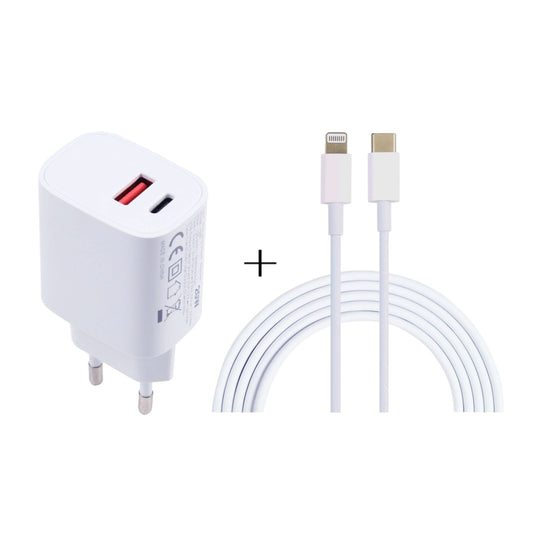 T087 20W USB-C / Type-C + USB Ports Charger with 100W Type-C to 8 Pin Fast Charging Cable 2m, EU Plug - USB Charger by buy2fix | Online Shopping UK | buy2fix