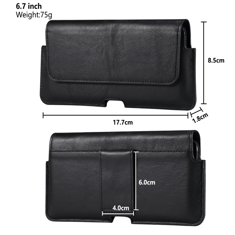 Universal Cow Leather Horizontal Mobile Phone Leather Case Waist Bag For 6.7 inch and Below Phones(Black) - More iPhone Cases by buy2fix | Online Shopping UK | buy2fix