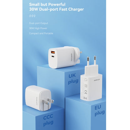 ROCK T51 30W Type-C / USB-C + USB PD Dual Ports Fast Charging Travel Charger Power Adapter, UK Plug(White) - Apple Accessories by ROCK | Online Shopping UK | buy2fix