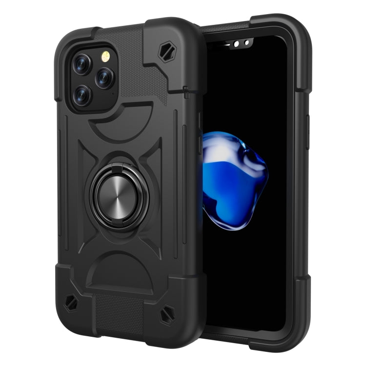 For iPhone 12 mini Shockproof Silicone + PC Protective Case with Dual-Ring Holder (Black) - iPhone 12 mini Cases by buy2fix | Online Shopping UK | buy2fix