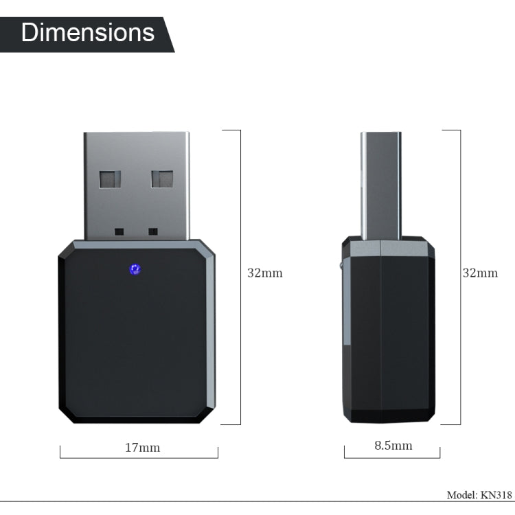 KN318 USB Bluetooth 5.1 Adapter Audio Receiver -  by buy2fix | Online Shopping UK | buy2fix