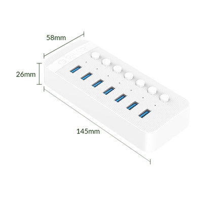 ORICO CT2U3-7AB-WH 7 In 1 Plastic Stripes Multi-Port USB HUB with Individual Switches, US Plug(White) - USB 3.0 HUB by ORICO | Online Shopping UK | buy2fix