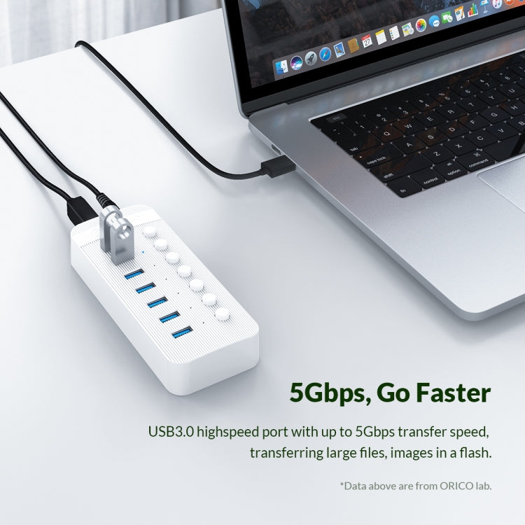 ORICO CT2U3-10AB-WH 10 In 1 Plastic Stripes Multi-Port USB HUB with Individual Switches, EU Plug(White) - USB 3.0 HUB by ORICO | Online Shopping UK | buy2fix