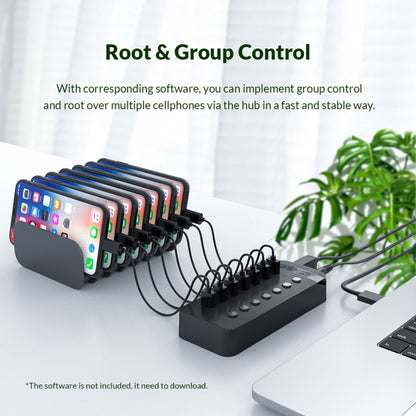 ORICO CT2U3-10AB-BK 10 In 1 Plastic Stripes Multi-Port USB HUB with Individual Switches, AU Plug(Black) -  by ORICO | Online Shopping UK | buy2fix