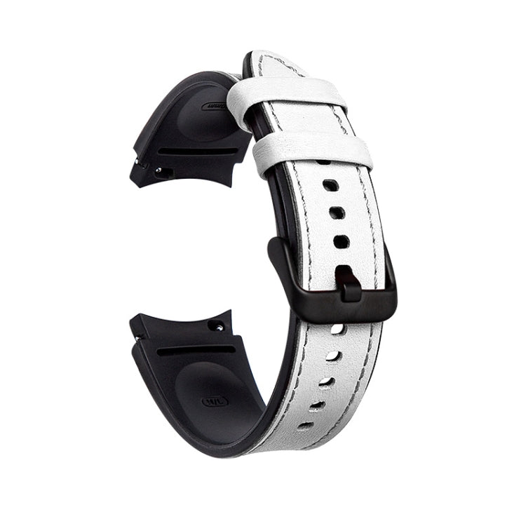 For Samsung Galaxy Watch4 Silicone + Leather Black Buckle Watch Band(White) - Smart Wear by buy2fix | Online Shopping UK | buy2fix