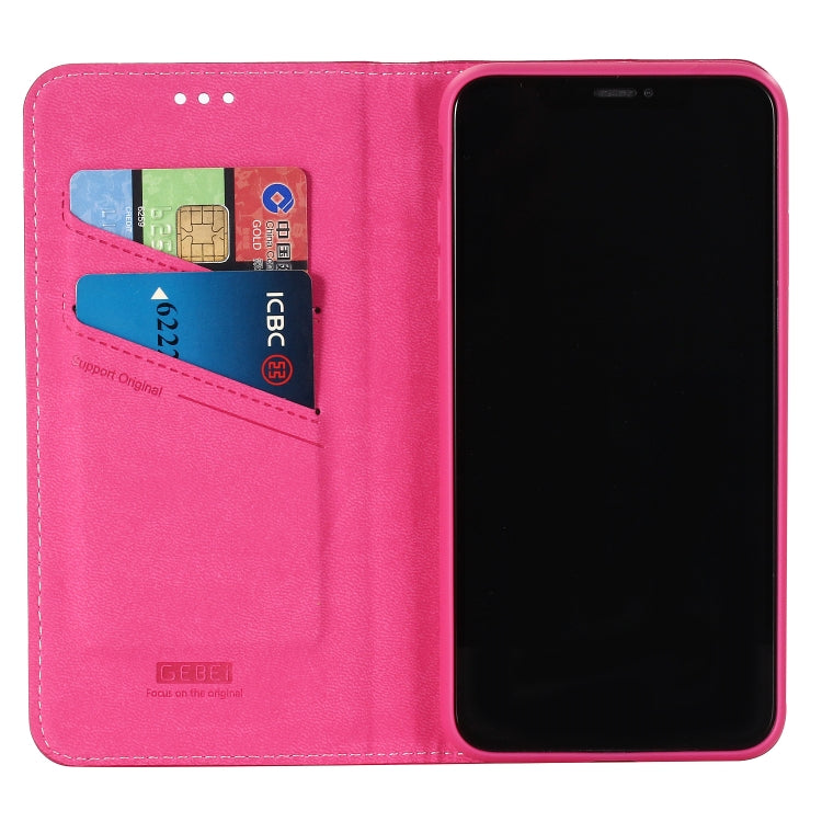 For iPhone XR GEBEI Top-grain Leather Horizontal Flip Protective Case with Holder & Card Slots(Rose Red) - More iPhone Cases by GEBEI | Online Shopping UK | buy2fix