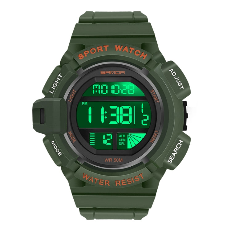 SANDA 2106 LED Digital Display Luminous Alarm Clock Men Outdoor Sports Electronic Watch(Army Green) - LED Digital Watches by SANDA | Online Shopping UK | buy2fix