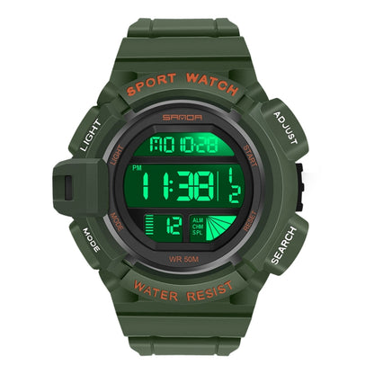 SANDA 2106 LED Digital Display Luminous Alarm Clock Men Outdoor Sports Electronic Watch(Army Green) - LED Digital Watches by SANDA | Online Shopping UK | buy2fix