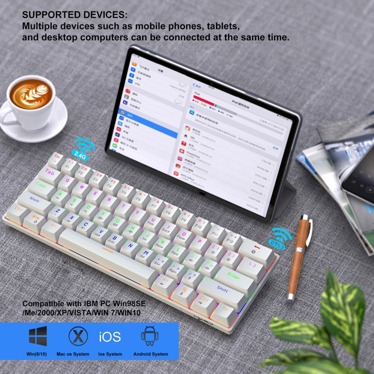 HXSJ L800 61 Keys Bluetooth 5.0 / 2.4G Wireless / Type-C Wired Three Modes Blue Shaft Mechanical Keyboard(White) - Wireless Keyboard by HXSJ | Online Shopping UK | buy2fix
