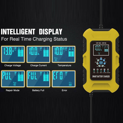 FOXSUR 10A 12V 7-segment Motorcycle / Car Smart Battery Charger, Plug Type:UK Plug(Yellow) - Battery Charger by FOXSUR | Online Shopping UK | buy2fix