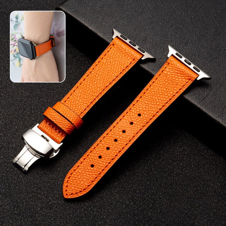 Butterfly Clasp  Top Layer Cowhide Leather Strap Watch Band For Apple Watch Ultra 49mm / Series 8&7 45mm / SE 2&6&SE&5&4 44mm / 3&2&1 42mm(Orange) - Watch Bands by buy2fix | Online Shopping UK | buy2fix