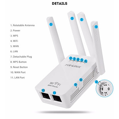 Wireless Smart WiFi Router Repeater with 4 WiFi Antennas, Plug Specification:UK Plug(White) - Wireless Routers by buy2fix | Online Shopping UK | buy2fix