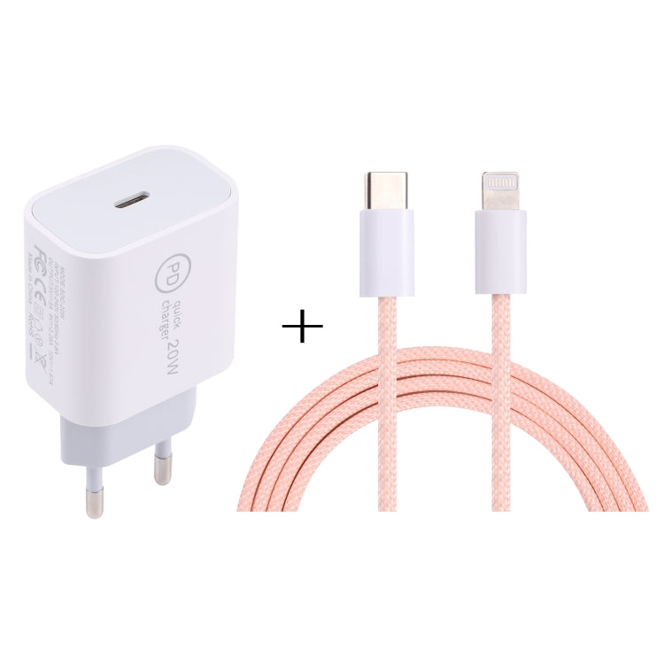 SDC-20W PD USB-C / Type-C Travel Charger + 1m 20W USB-C / Type-C to 8 Pin Data Cable Set, EU Plug(Pink) - Mobile Accessories by buy2fix | Online Shopping UK | buy2fix