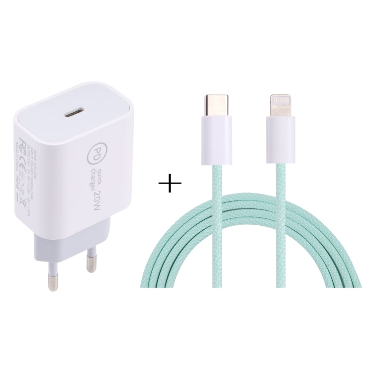 SDC-20W PD USB-C / Type-C Travel Charger + 1m 20W USB-C / Type-C to 8 Pin Data Cable Set, EU Plug(Green) - Mobile Accessories by buy2fix | Online Shopping UK | buy2fix