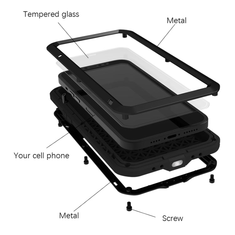 For iPhone 13 Pro LOVE MEI Metal Shockproof Life Waterproof Dustproof Protective Phone Case (Black) - iPhone 13 Pro Cases by LOVE MEI | Online Shopping UK | buy2fix