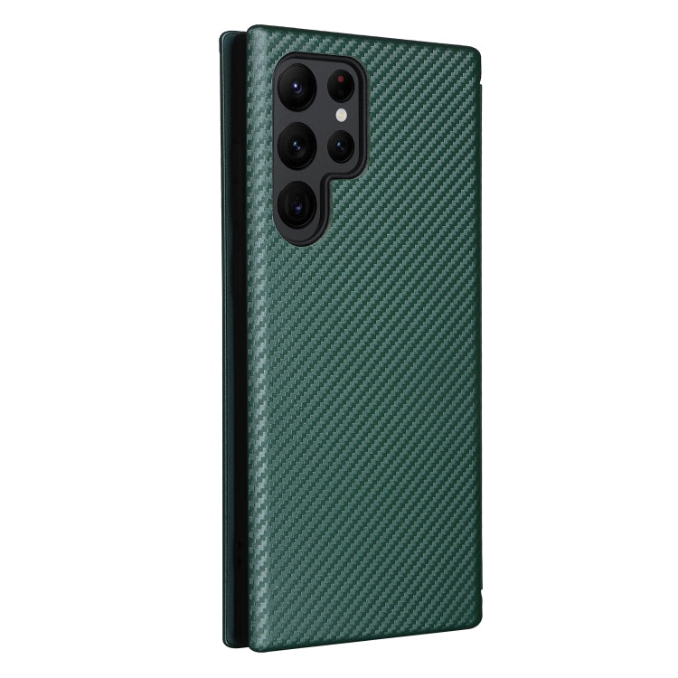 For Samsung Galaxy S22 Ultra 5G Carbon Fiber Texture Horizontal Flip Leather Phone Case(Green) - Samsung Accessories by buy2fix | Online Shopping UK | buy2fix