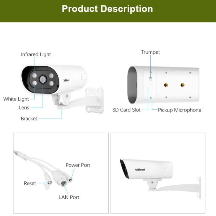 SriHome SH037B 4MP Full Color Night Vision IP66 Waterproof Bullet Camera, POE Version, AU Plug - Security by SriHome | Online Shopping UK | buy2fix