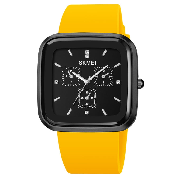 SKMEI 1902 Stainless Steel Buckle Silicone Strap Waterproof Quartz Watch(Black + Yellow) - Silicone Strap Watches by SKMEI | Online Shopping UK | buy2fix