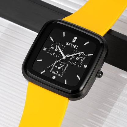 SKMEI 1902 Stainless Steel Buckle Silicone Strap Waterproof Quartz Watch(Black + Yellow) - Silicone Strap Watches by SKMEI | Online Shopping UK | buy2fix