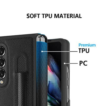 For Samsung Galaxy Z Fold4 Litchi Texture Hinge Protection Folding Phone Case(Black) - Samsung Accessories by buy2fix | Online Shopping UK | buy2fix