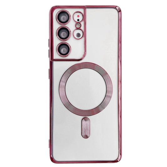 For Samsung Galaxy S21 5G Electroplated Frame MagSafe Magnetic Phone Case(Dark Pink) - Galaxy S21 5G Cases by buy2fix | Online Shopping UK | buy2fix