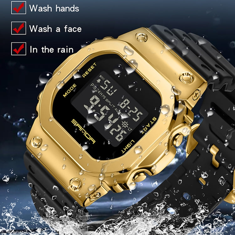 SANDA 2126 Tempered Mirror Luminous Waterproof Dual Display Electronic Watch(Khaki) - Silicone Strap Watches by SANDA | Online Shopping UK | buy2fix