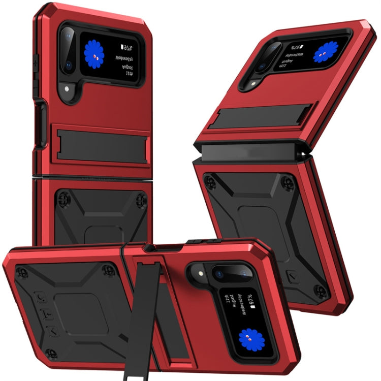 For Samsung Galaxy Z Flip4 Metal Shock-proof Phone Case With Holder(Red) - Galaxy Z Flip4 5G Cases by buy2fix | Online Shopping UK | buy2fix