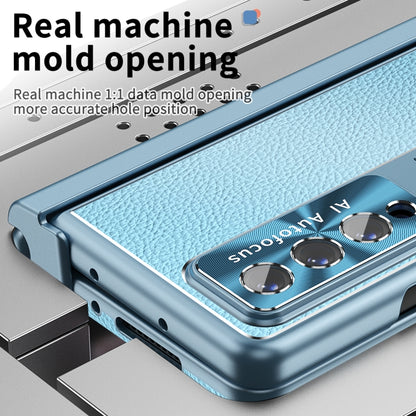 For Samsung Galaxy Z Fold4 Litchi Pattern Magnetic Shell Film Integrated Shockproof Phone Case(Far Peak Blue) - Galaxy Z Fold4 5G Cases by buy2fix | Online Shopping UK | buy2fix