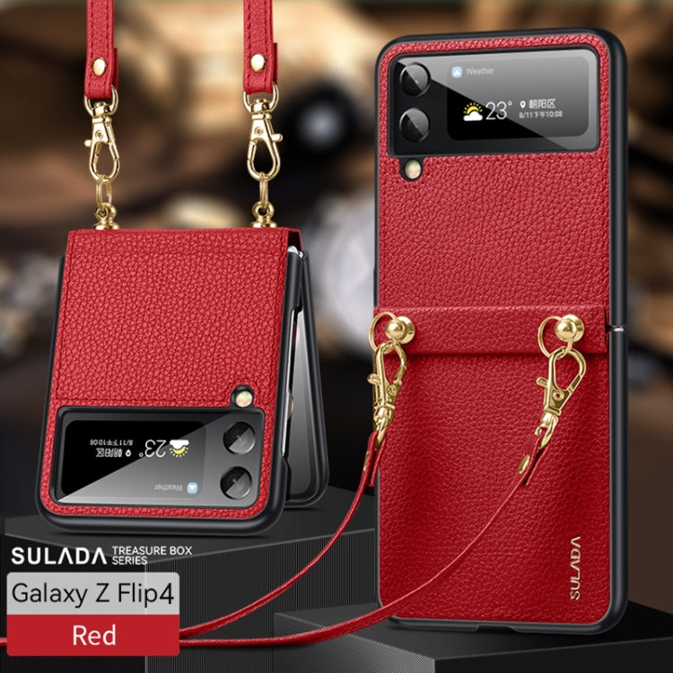 For Samsung Galaxy Z Flip4 SULADA Litchi Texture Leather + TPU Phone Case with Strap(Red) - Galaxy Z Flip4 5G Cases by SULADA | Online Shopping UK | buy2fix