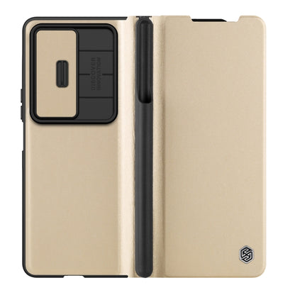 For Samsung Galaxy Z Fold4 5G NILLKIN QIN Series Pro Sliding Camera Cover Design Leather Phone Case(Gold) - Galaxy Z Fold4 5G Cases by NILLKIN | Online Shopping UK | buy2fix