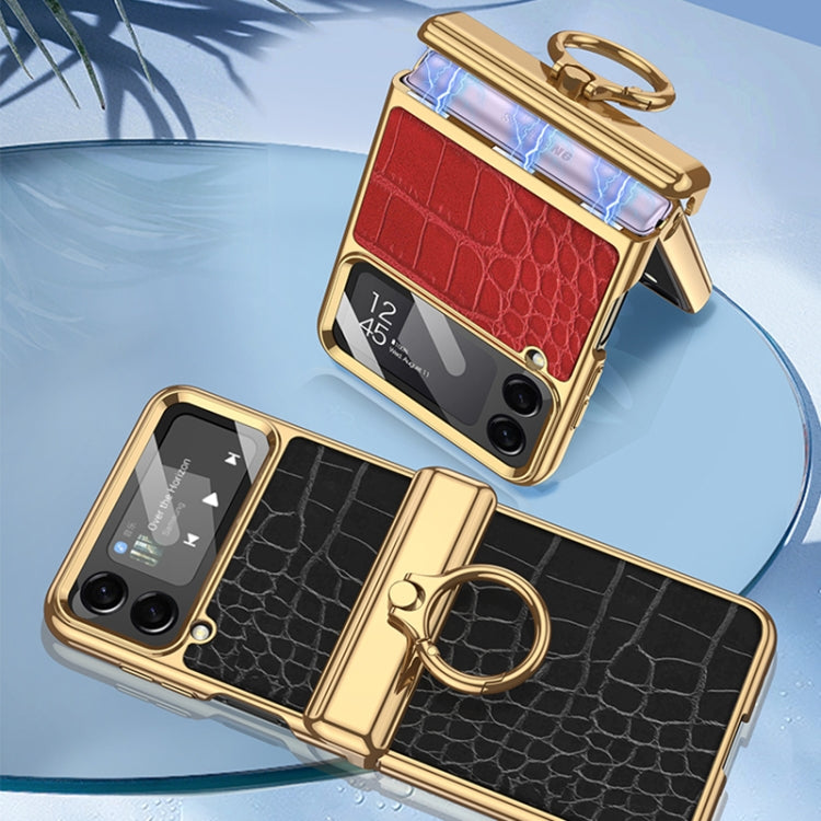 For Samsung Galaxy Z Flip4 GKK Integrated Plating + Leather Flip Phone Case(Crocodile Pink) - Galaxy Z Flip4 5G Cases by GKK | Online Shopping UK | buy2fix