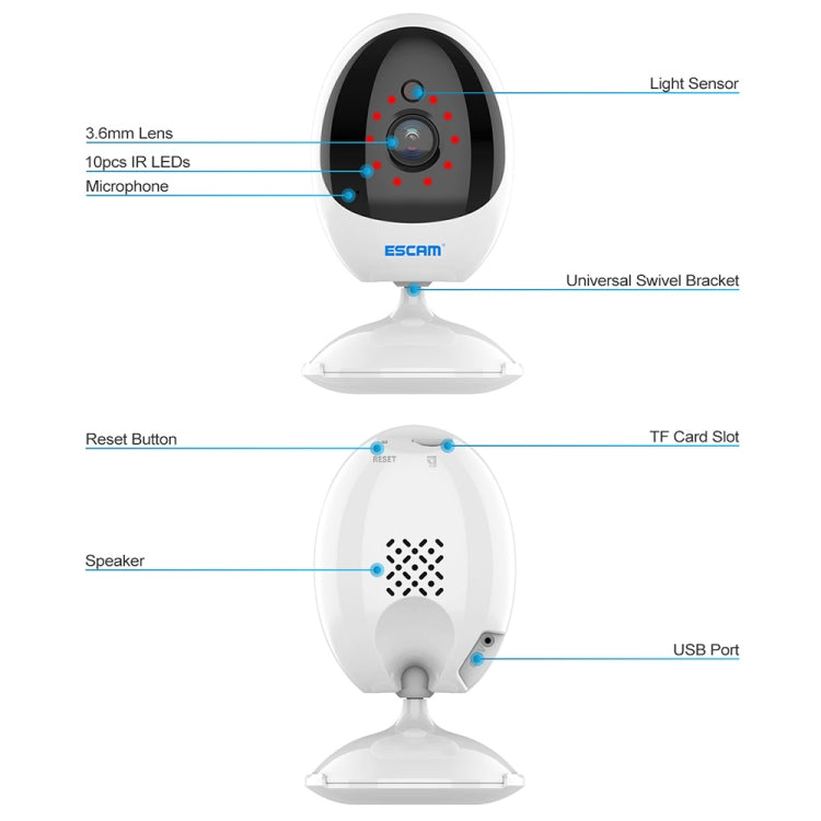 ESCAM QF006 3MP 1296P HD Indoor Wireless PTZ IP Camera IR Night Vision AI Humanoid Detection Home Security CCTV Monitor, Plug Type:US Plug(White) - Security by ESCAM | Online Shopping UK | buy2fix