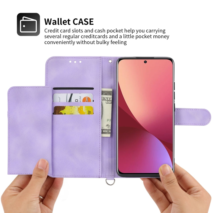 For Xiaomi 12 / 12X Skin-feel Flowers Embossed Wallet Leather Phone Case(Purple) - 12 Cases by buy2fix | Online Shopping UK | buy2fix